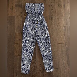 Lilly Pulitzer Navy & White Floral Strapless Jumpsuit